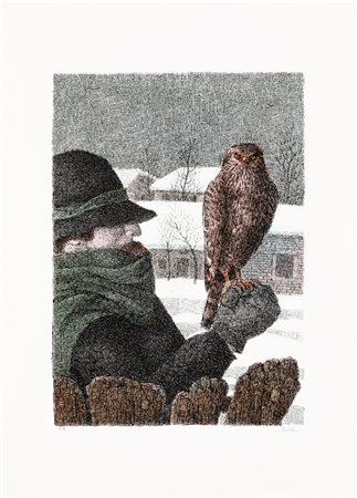 ENZO BELLINI (1932)La lepre e la testuggine Serigrafia acquerellata a manocm...