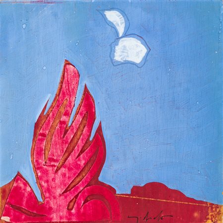 SERGIO DANGELO (1932)L'angeloTecnica mista e collage su tavolacm 15x15Firma...