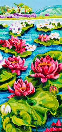 ATHOS FACCINCANI (1951)Fiori di loto, 2006Olio su telacm 40x20Firma al...