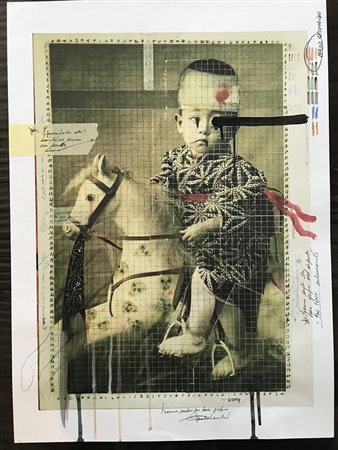 PANBIANCHI ENRICO Senza titolo tecnica mista su base serigrafica 68x51 Firma...