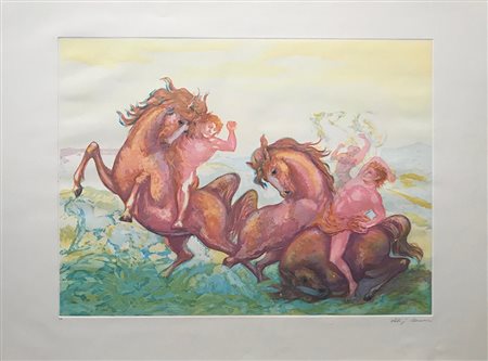 SASSU ALIGI Milano 1912 - Pollença 2000 Cavaliere caduto 1984 acquaforte...