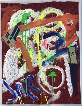 FIERAMOSCA JAMES Reggio Emilia 1949 Jazz acrilico e collages su stoffa 90x70...