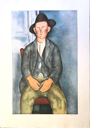 BORCHIA DONATELLA Omaggio a Modigliani Acquatinta su carta 80x60 Firma in...