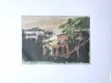 SUGHI ALBERTO Cesena 1928 - Bologna 2012 Paesaggio acquaforte a colori 45x60...