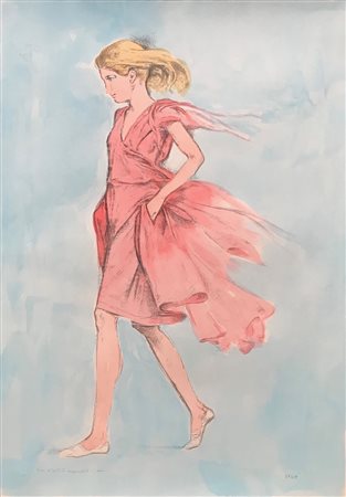 SUGHI ALBERTO Cesena 1928 - Bologna 2012 Ragazza litografia acquerellata...