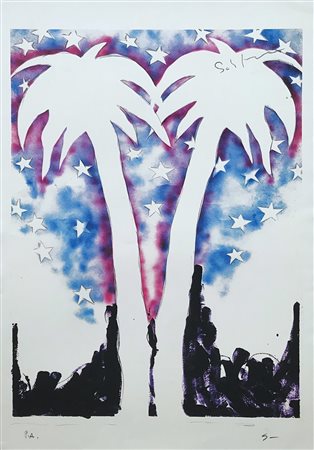 SCHIFANO MARIO Homs 1934 - Roma 1998 Palme litografia su carta 100x70 firma...