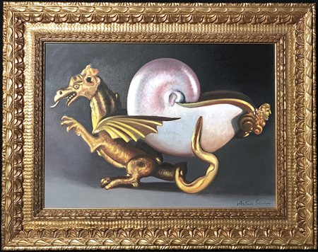 SCIACCA ANTONIO Catania 1957 Dragon Cup olio su tela 60x50 Autentica...