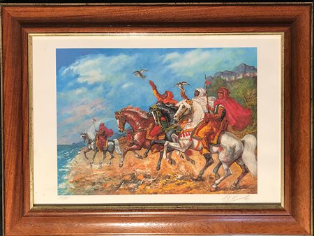 GONZAGA GIOVAN FRANCESCO Milano 1901 - Milano 2007 I Falconieri serigrafia...