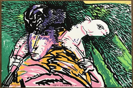 BRINDISI REMO Roma 1918 - Lido di Spina 1996 Pastorale litografia su carta...