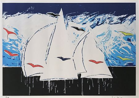 SCHIFANO MARIO Homs 1934 - Roma 1998 Vele litografia su carta 50x70 firma in...