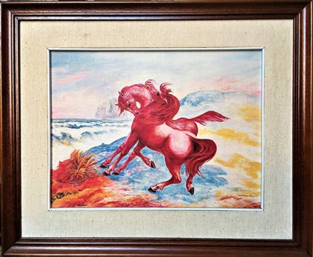 SASSU ALIGI Milano 1912 - Pollença 2000 Cavalli in amore serigrafia su tela...