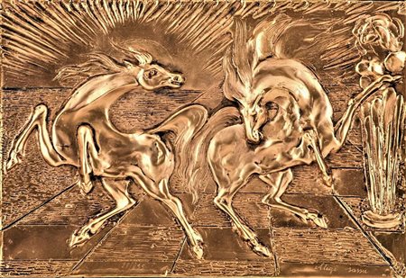 SASSU ALIGI Milano 1912 - Pollença 2000 Cavalli del sole bassorilievo in...