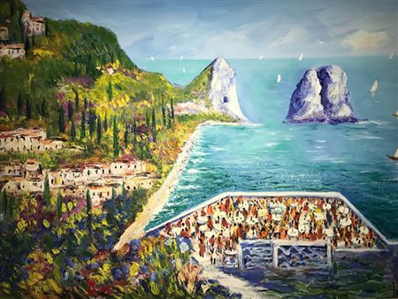 IALENTI ANTONIO Campobasso 1937 Capri e i suoi faraglioni olio su tela 70x50...
