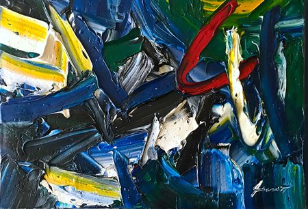 DE LUTTI PIERLUIGI Monfalcone 1959 Come un ex Blu Olio su tela 50x35 Firma in...