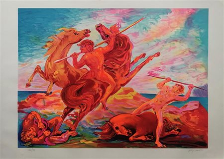 SASSU ALIGI Milano 1912 - Pollença 2000 Eracle sconfigge Piremo litografia su...