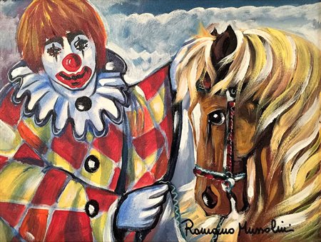 MUSSOLINI ROMANO Forlì 1927 - Roma 2006 Clown e cavallo olio su tela 40x30...