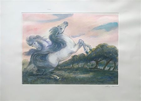 SASSU ALIGI Milano 1912 - Pollença 2000 Bianchi destrieri 1985 Acquaforte...