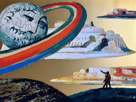 FIUME SALVATORE Comiso 1915 - Milano 1997 Luna serigrafia su lamina d'oro...