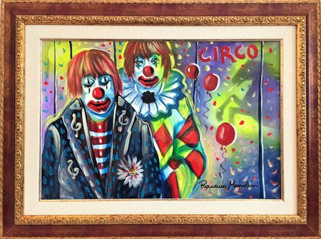 MUSSOLINI ROMANO Forlì 1927 - Roma 2006 I 2 Clown olio su tela 40x30 Firma in...