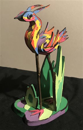 NESPOLO UGO Mosso 1941 Fenice scultura in bronzo dipinto a smalti 33x16x14...