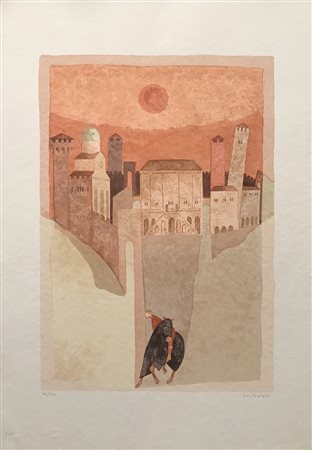 BORGHI LEO Montagnana 1937 Senza titolo litografia su carta 75x50 Timbro a...