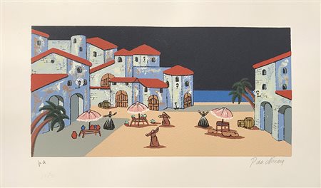 DA NORCIA PAOLO Ceraglio 1953 Mercatino metafisico serigrafia su carta 50x30...
