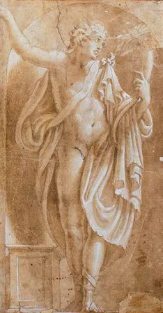 SCUOLA DI GIULIO ROMANO GIOVANE CON CORNUCOPIA matita, bistro e biacca su...