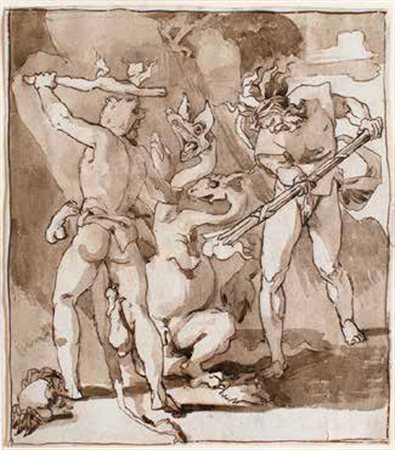 SCUOLA ITALIANA DEL XVIII SECOLO SCENA MITOLOGICA china acquerellata su...