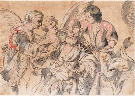 SCUOLA VENETA DEL XVIII SECOLO SCENA MITOLOGICA china, pastelli e china...