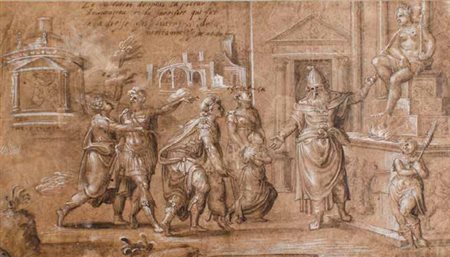 SCUOLA DI FONTAINEBLEAU SCENA MITOLOGICA inchiostro e tempera su carta, cm...