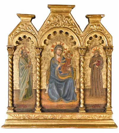 SCUOLA TOSCANA DEL XIX SECOLO TRITTICO tavola, cm 89x76