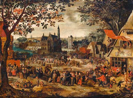 CERCHIA DI DAVID VINCKEBOONS LA KERMESSE D’AUDENAERDE olio su tavola, cm...