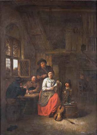 SCUOLA OLANDESE DEL XVII SECOLO SCENA DI OSTERIA olio su tavola, cm 52x39