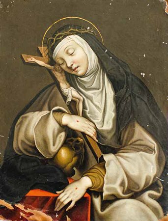 SCUOLA SPAGNOLA DEL XVII SECOLO SANTA TERESA olio su rame, cm 23,7x18,3