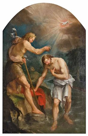 SCUOLA VENETA DEL XVIII SECOLO BATTESIMO DI CRISTO olio su tela, cm 158x103