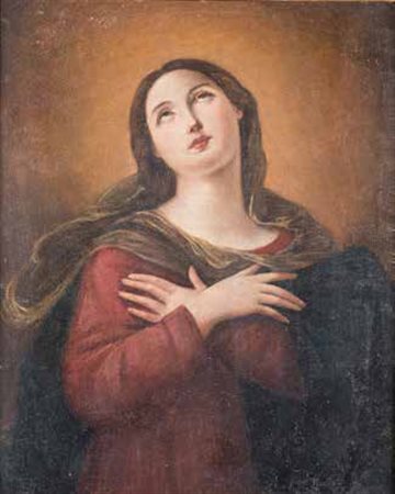 SCUOLA EMILIANA DEL XVII SECOLO RITRATTO DELLA VERGINE olio su tela, cm 67x54