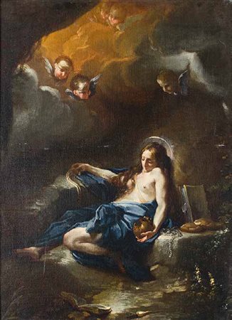 SCUOLA ROMANA DEL XVIII SECOLO MADDALENA PENITENTE olio su tela, cm 48x35,5