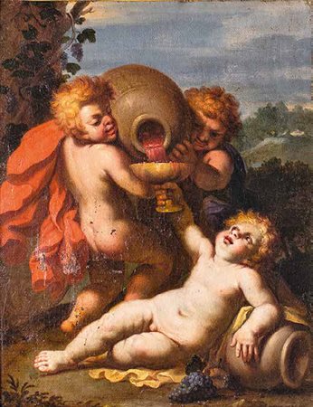 SCUOLA TOSCANA DEL XVIII SECOLO BACCANALE olio su tela, cm 49x38