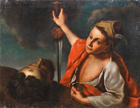 SCUOLA DI PIETRO FABRIS DAVIDE E GOLIA olio su tela, cm 61x78