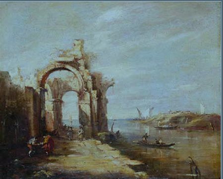 SCUOLA VENETA DEL XVIII/XIX SECOLO CAPRICCIO olio su tela, cm 35x42