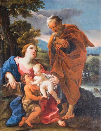 SCUOLA ROMANA DEL XVIII SECOLO RIPOSO DURANTE LA FUGA IN EGITTO olio su tela,...