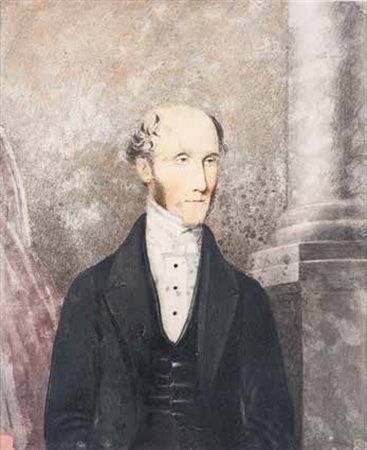 SCUOLA INGLESE DEL XIX SECOLO GENTILUOMO ALLA COLONNA acquerello su carta, cm...