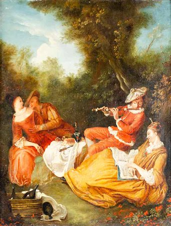 SCUOLA FRANCESE DEL XIX SECOLO SCENA GALANTE olio su tela, cm 46,5x37