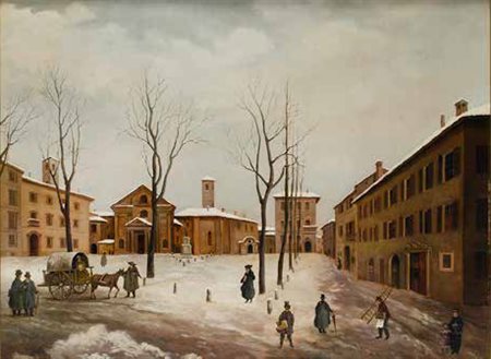 SCUOLA LOMBARDA DEL XIX/XX SECOLO PIAZZA SANT’EUSTORGIO olio su tavola, cm 45x60