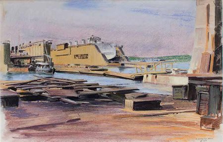 ADOLF HIREMY HIRSCHL Temesvar 1860 – Roma 1933 SHIPYARD IN POLA, 1916...