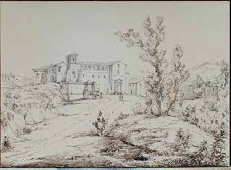 SCUOLA ITALIANA DEL XIX SECOLO VEDUTA CON CASOLARE china su carta, cm 18x25