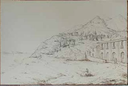 SCUOLA ITALIANA DEL XIX SECOLO VEDUTA COSTIERA china su carta, cm 16,5x25