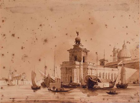 SCUOLA VENETA DEL XIX SECOLO PUNTA DELLA DOGANA china su carta, cm 19,5x25,6