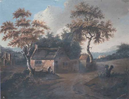 SCUOLA INGLESE DEL XIX SECOLO CAMPAGNA INGLESE tempera su carta, cm 35,5x46