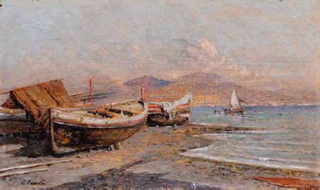GIUSEPPE CARELLI Napoli 1858 – Portici 1921 BARCHE IN SECCA NEL GOLFO DI...